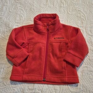 Columbia baby 12 months red fleece zip up 2 front pockets VGUC